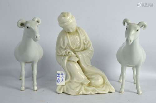 3 Chinese Blanc de Chine Porcelain Figures