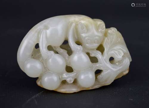 Chinese Carved Jade Squirrel & Grape Toggle