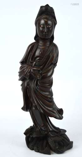 Fine Late Qing Chinese Carved Hongmu Guanyin