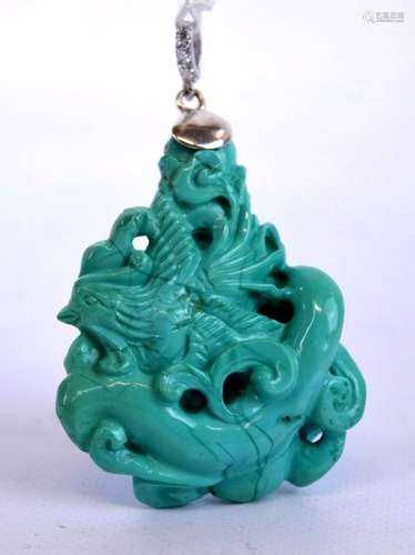 Chinese Carved Turquoise Dragon/Phoenix Pendant