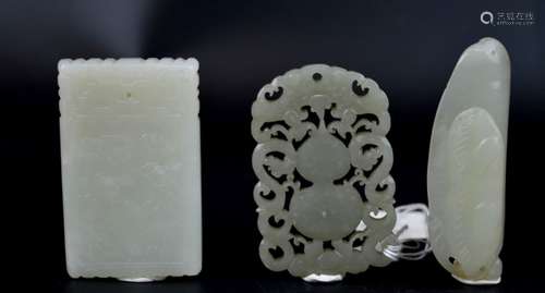 3 Antique Chinese Carved Jade Pendants