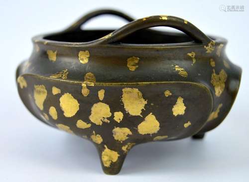 Rare 17th/18th C Chinese Gold-Spot Bronze Censer