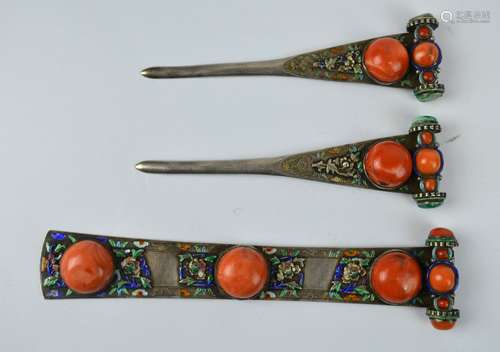 3 Very Fine Antique Manchu Chinese Hair Pins