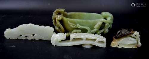 4 Antique Chinese Carved Jades; 2 White, 2 Pale Celadon