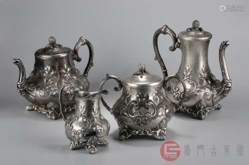 025：19世纪.英国维多利亚风格大师级全手工捶打銅鎏银制精美茶具一套