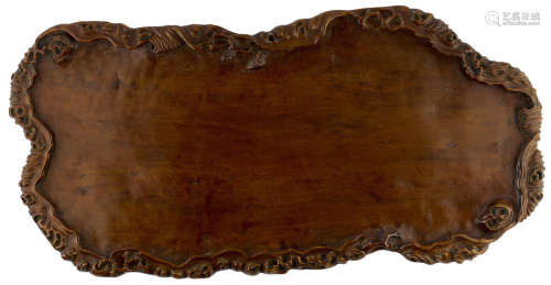 A large carved hardwood tray Taisho era (1912-1926)