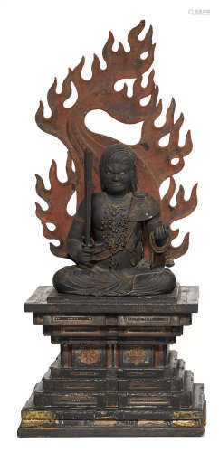 A polychrome wood figure of Fudo Myo-o (Achala) Kamakura-Nanbokucho period (1138-1392), 14th century
