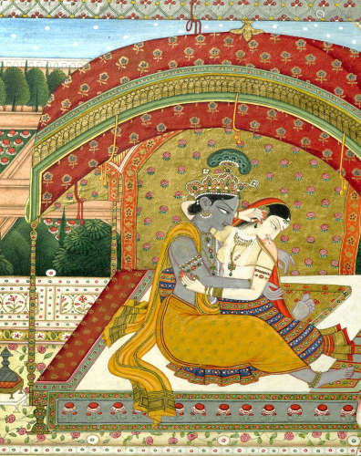 Krishna and Radha: Loveplay in Moonlight Guler, circa 1810