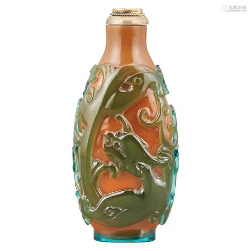 Chinese Peacock Blue Overlay Brown Snuff Bottle 18th/19th Century