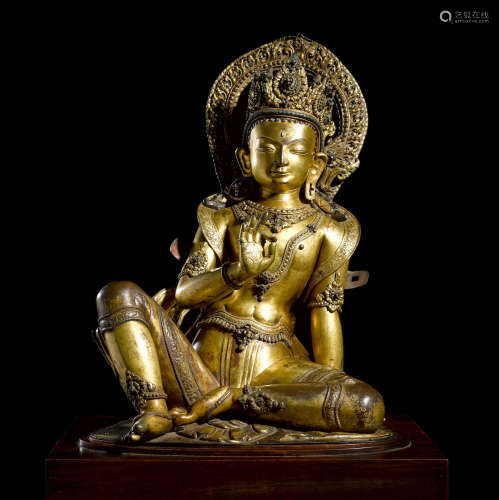 尼泊尔 约十六世纪 铜鎏金锤迭菩萨像