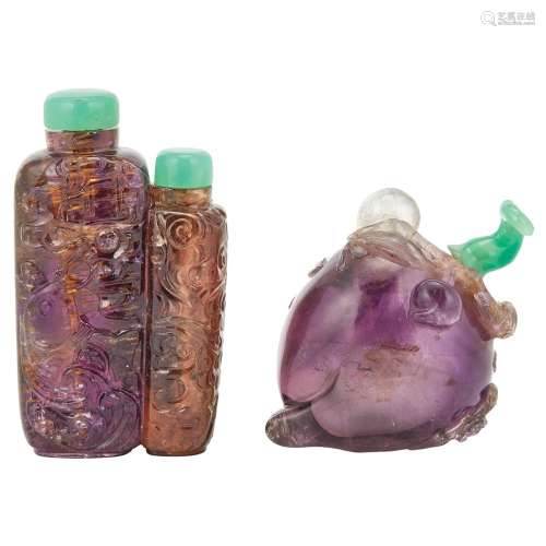 Two Chinese Amethyst Snuff Bottles Qing Dynasty