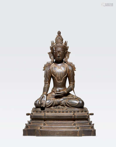 缅甸 阿拉干风格 十五至十七世纪 至高医者形象之铜佛坐像