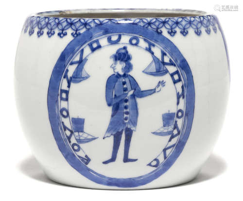 An Arita porcelain water jar decorated with Dutch figures Edo period (1615-1868), 17th-18th century