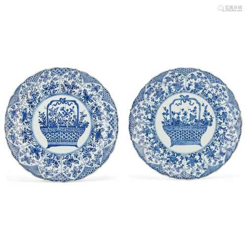 Pair of Chinese Blue and White Glazed Porcelain Chargers Qing Dynasty