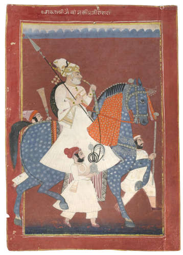 An equestrian portrait of Thakur Jaivan Singh Jodhpur, 1800-1820