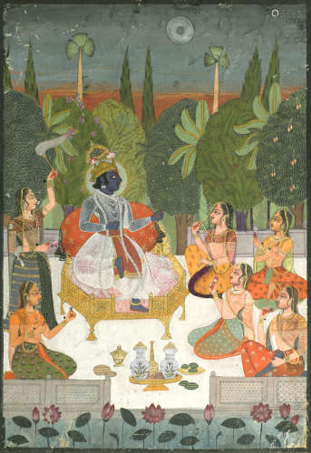 The Adoration of Krishna by The Gopis Attributed to the Bundi artist Mira Bagas at the Uniara court, circa 1743