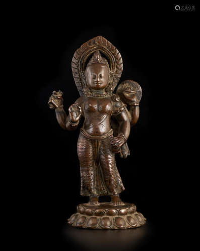 尼泊尔 约九世纪 女神铜像