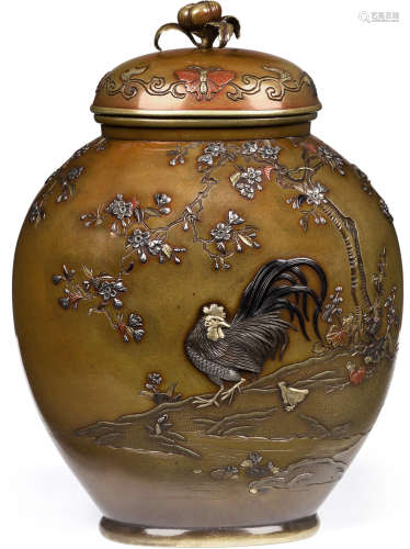 An inlaid bronze vase and cover By the Nogawa company of Kyoto, Meiji era (1868-1912), late 19th century