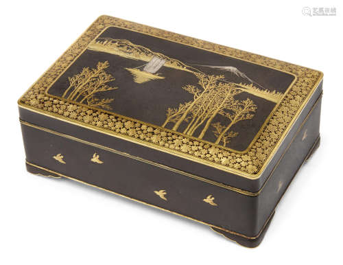An inlaid-iron box and cover By Komai of Kyoto, Meiji era (1868-1912), late 19th century