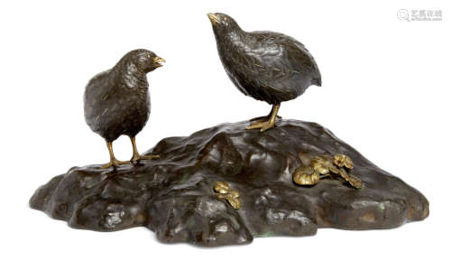 A bronze model of quail Taisho era (1912-1926)