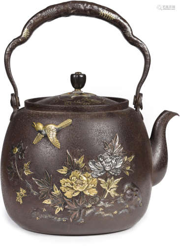 An inlaid-iron tetsubin (kettle) Meiji era (1868-1912), late 19th century