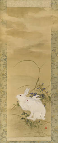 Gyokkei Two Hares in a Landscape