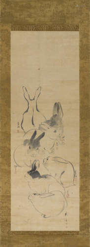 Various Shijo School Artists Seven Rabbits