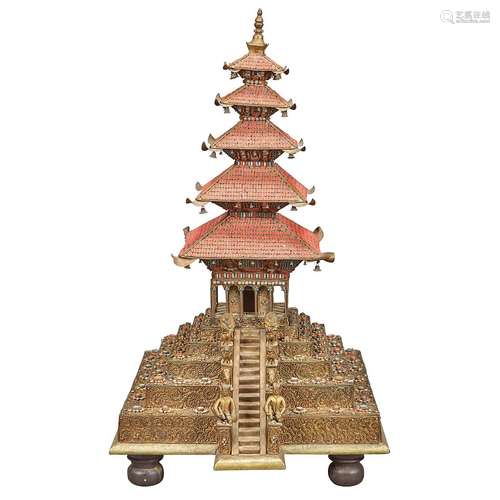 Southeast Asian Bronze Model of a Pagoda 19th/20th Century