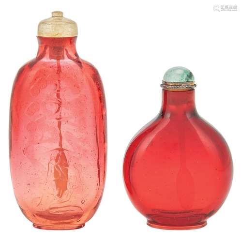 Two Chinese Red Glass Snuff Bottles 18th/19th Century