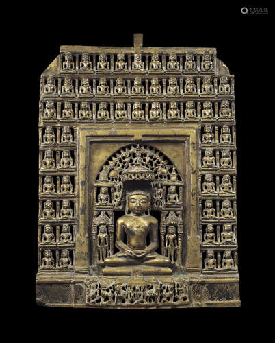 A large brass Jain shrine Western India, dated 1464