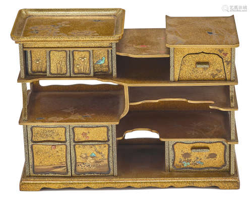A miniature gold lacquer shodana (cabinet) Edo period (1615-1868), 19th century