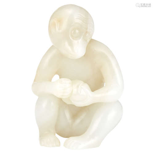 Chinese Pale Celadon Jade Carving of a Monkey