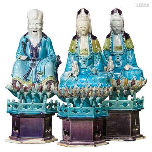 Group of Three Chinese Fahua Glazed Porcelain Immortals Kangxi Period