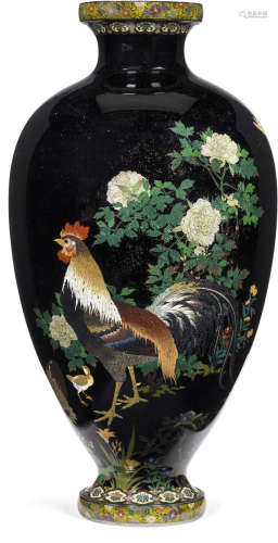 A fine and large cloisonné-enamel vase By the Shibata workshop of Kyoto, Meiji era (1868-1912), late 19th century