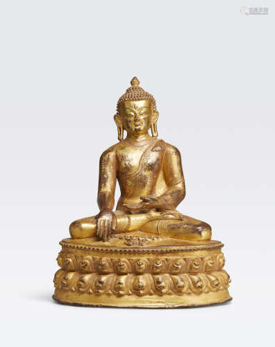 卡萨玛拉 尼泊尔 十四世纪 铜鎏金释迦牟尼佛像