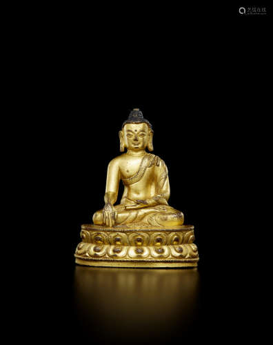 西藏 约十五世纪 铜鎏金佛坐像