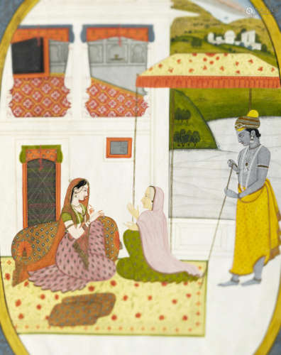 Folio 48 from the Kangra Rasikapriya:'Oh Friend! Unfortunately, Krishna is not the Lotus-Lover, as you describe him' School of Purkhu, Kangra, circa 1810