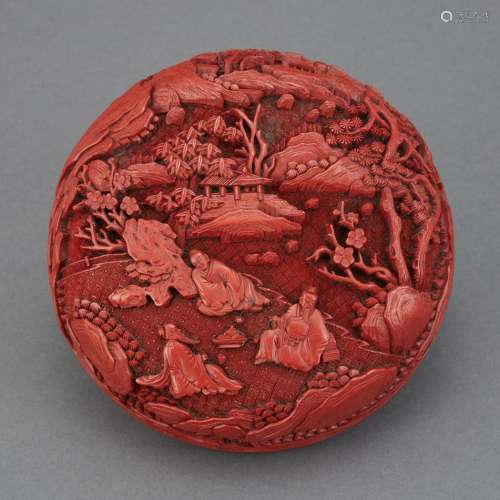 Chinese Red Lacquer Covered Box 19th Century