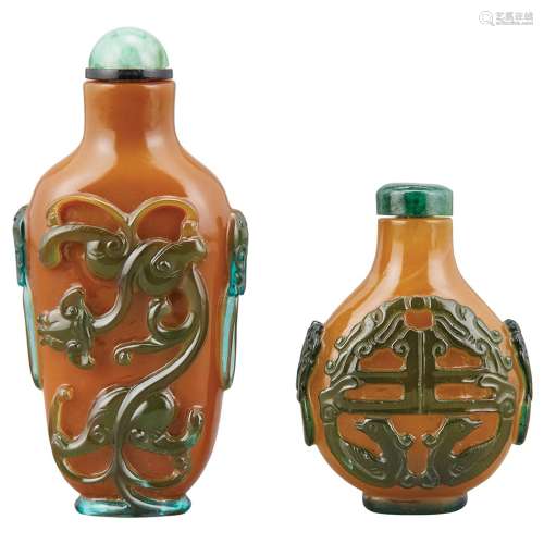 Chinese Green Overlay Caramel Glass Snuff Bottle Qing Dynasty