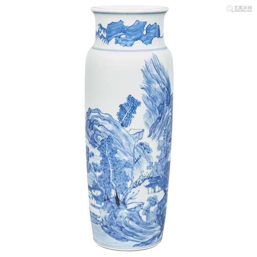 Chinese Blue and White Glazed Porcelain Sleeve Vase Transitional style