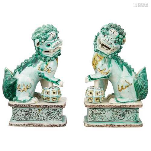 Two Similar Chinese Famille Verte Glazed Fu Lion Joss Stick Holders 18th Century