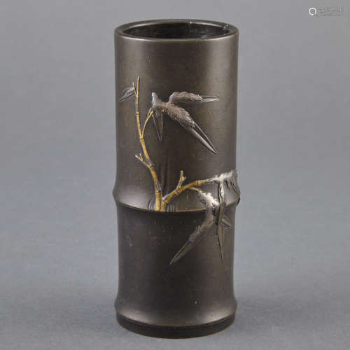 Japanese Gold and Silver Inlaid Bronze Vase Meiji Period