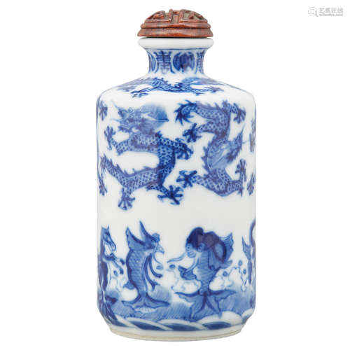 Chinese Blue and White Glazed Porcelain Snuff Bottle 19th/20th Century