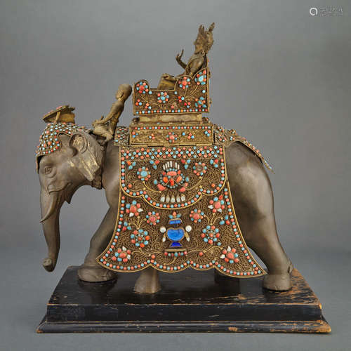 Indo-Nepalese Bronze Prayer Wheel and Elephant 19th Century