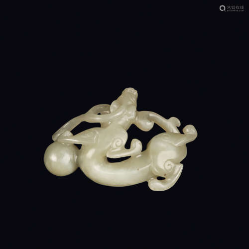 Chinese Celadon Jade Beast Qing Dynasty
