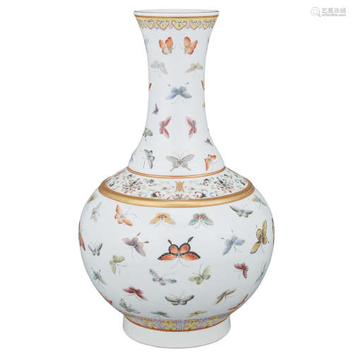 Chinese Famille Rose Enamel Porcelain Vase Guangxu Six-Character Mark and of the Period