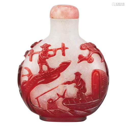 Chinese Red Overlay Glass Snuff Bottle Qing Dynasty