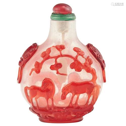 Chinese Ruby Red Overlay Glass Snuff Bottle Qing Dynasty