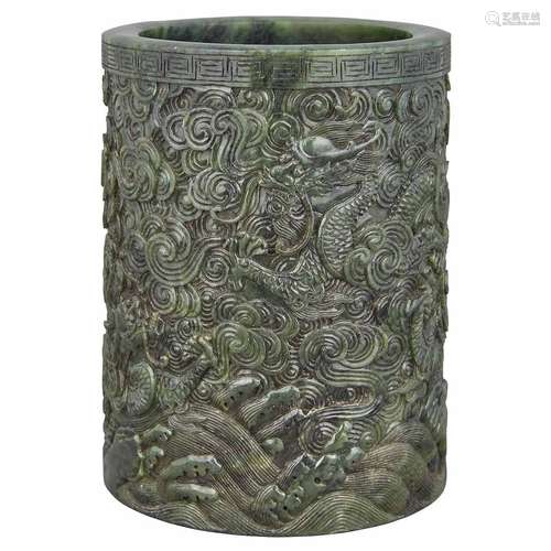 Chinese Spinach Green Jade Brushpot