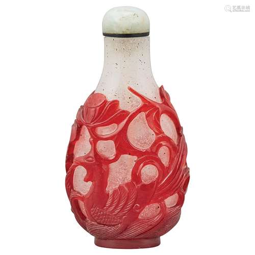 Chinese Ruby Red Overlay Glass Snuff Bottle 19th Century